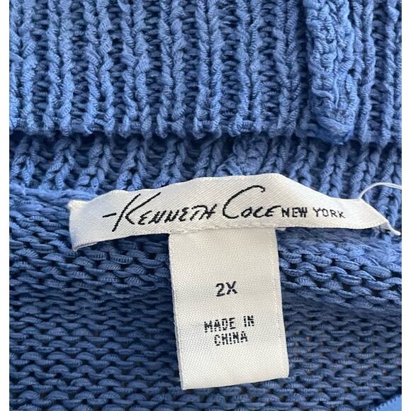 Kenneth Cole Cotton Blend Open Front Shawl Collar Short Sleeve Cardigan Blue 2X - Picture 3 of 4